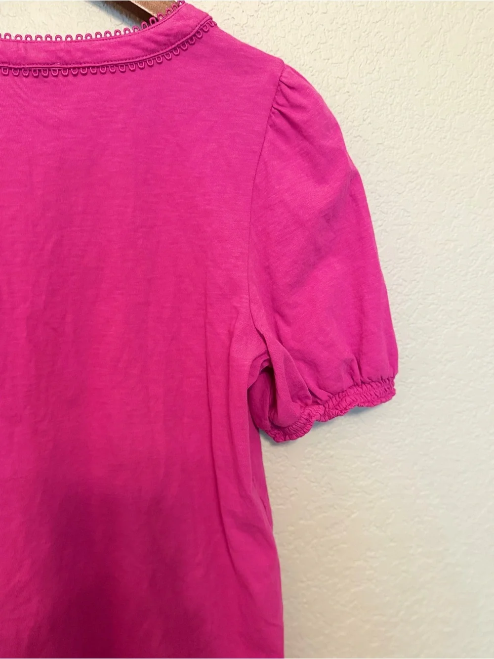 J. Crew Women's Pink Puff Short Sleeve Henley Top Size Medium